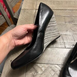 Black Nine West Leather Wedges 
Size 9